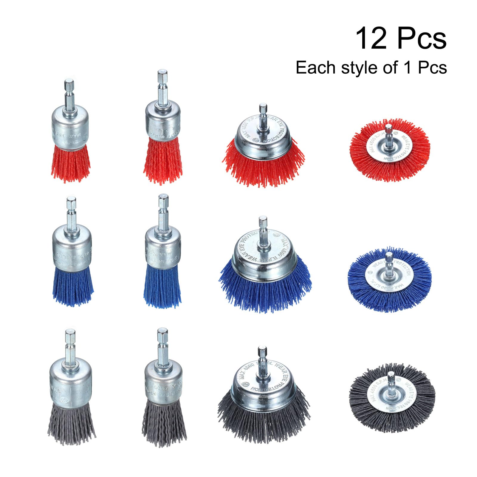QUARKZMAN 12 Pezzi Spazzole A Tazza In Filamento Di Nylon Per Trapano Set Di Spazzole Abrasive Con Codolo Esagonale Da 1/4" Misure 1" 1 1/6" 3" Per Rimozione Ruggine Corrosione