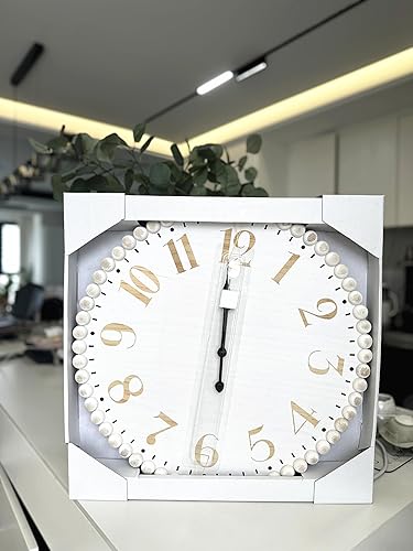 Miniatura 5 de KOREEN'S Reloj de pared con cuentas de madera de 20 pulgadas para decoración del hogar, estilo moderno de granja, relojes silenciosos de gran tamaño