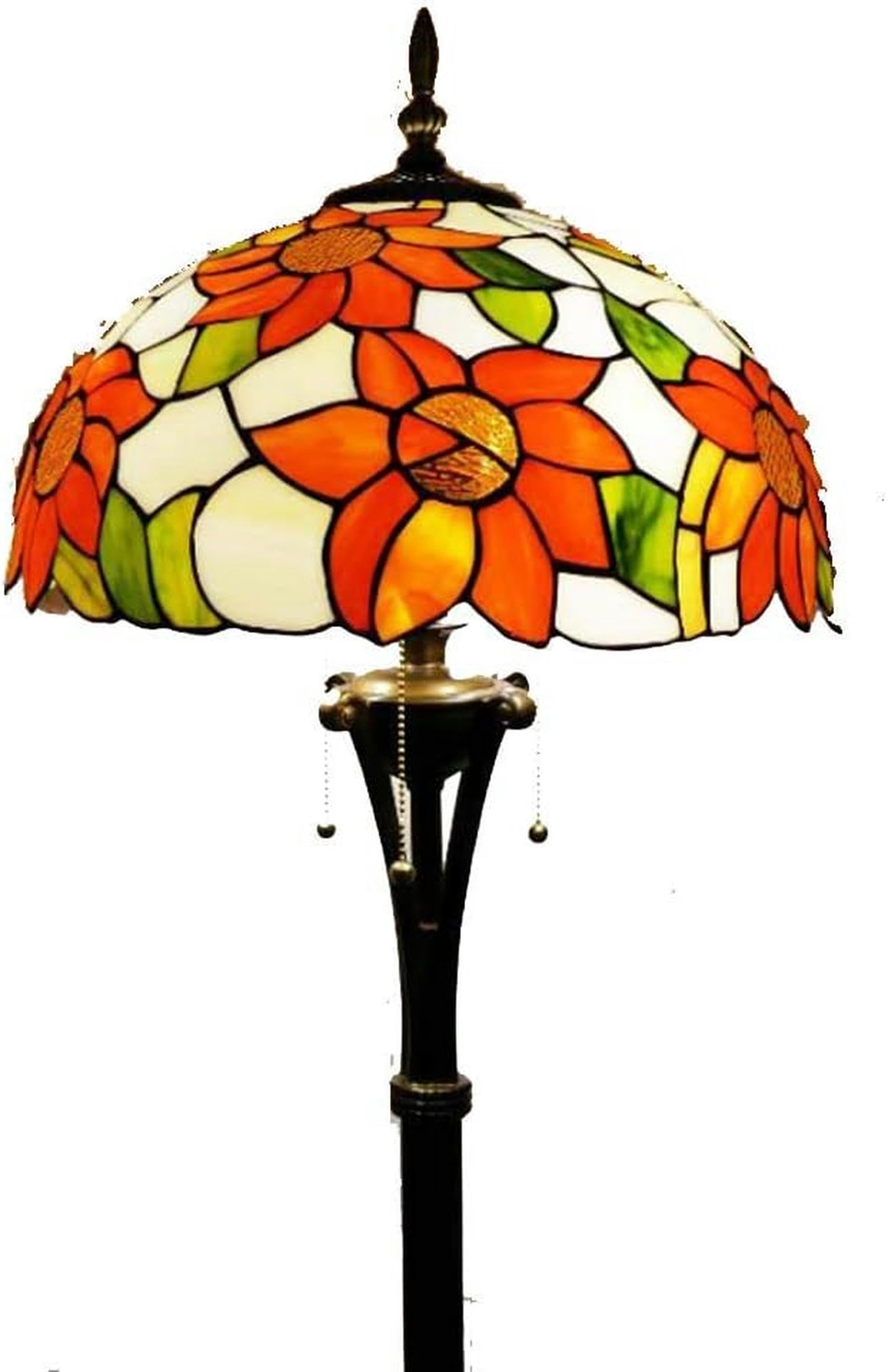 IUokLU Tiffany Style 16-Inch Floor Stand Lamps with Retro Stained Glass 3-Light Floor Uplighter for Bedroom, Foot Switch (H)