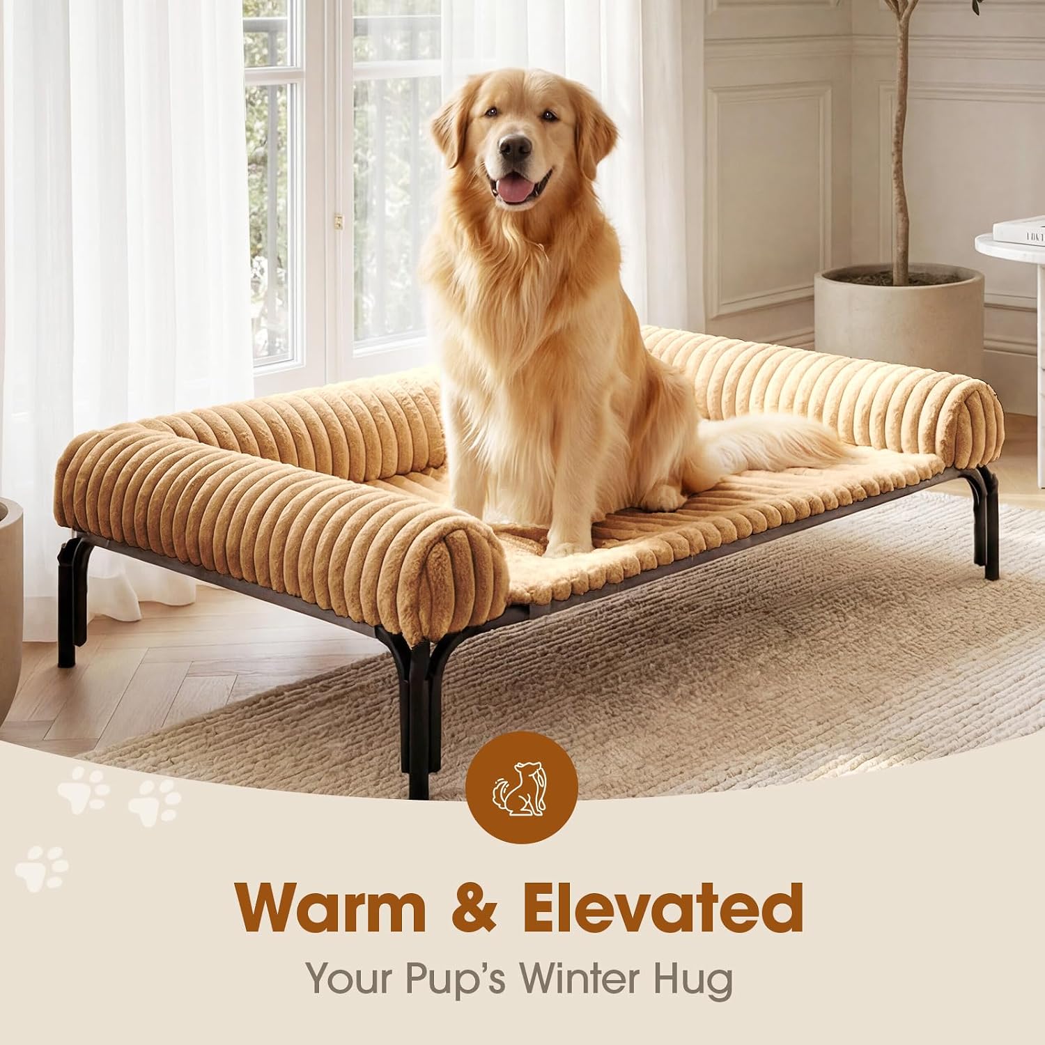 Czpalo Elevated Dog Bed with Removable Bolster Cushion Mat, Raised Pet Cot for Medium Sized Dog with Breathable & Washable Mesh, Indoor & Outdoor Pet Hammock with Skid-Resistant Feet.