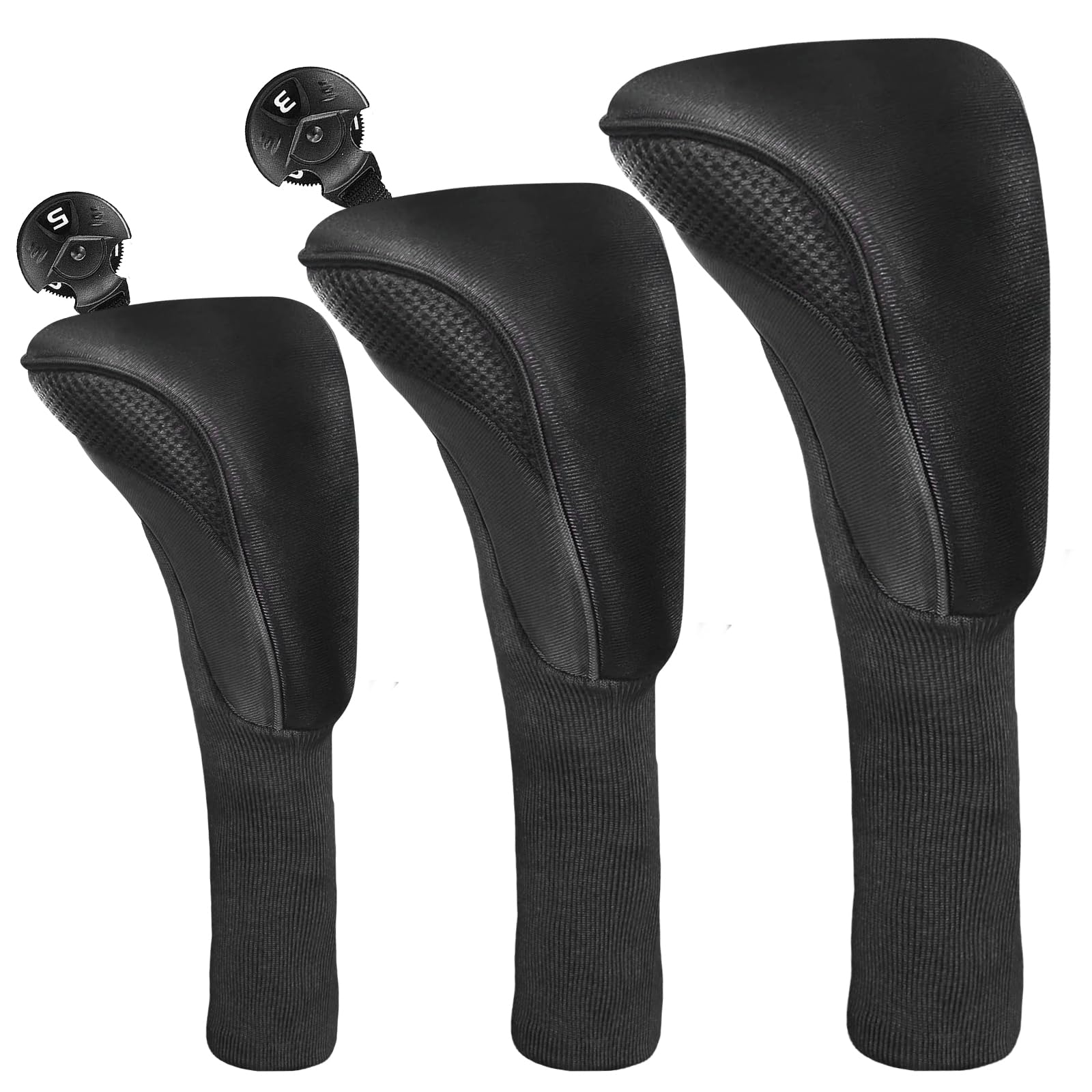 Golf Club Head Covers Wood Black Long Cover Driver Fairway Hybrid 3 pack, Headcovers Novelty Durable Portable Effective Protection For Golf Enthusiast Gift