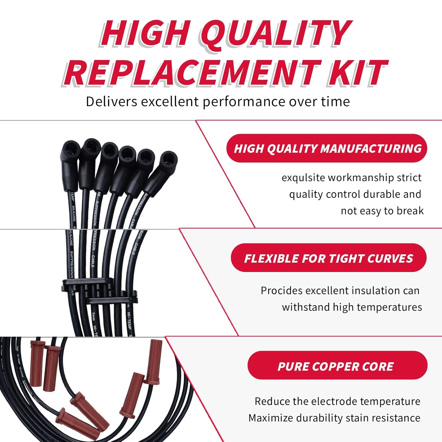 Set of 6 PCS Iridium Spark Plugs with Wire Set 671-6063 51031 Compatible with Chevrolet Monte Impala Lumina Pontiac Bonneville Grand Prix Buick Park Lucerne Riviera Oldsmobile Intrigue V6 3.8L