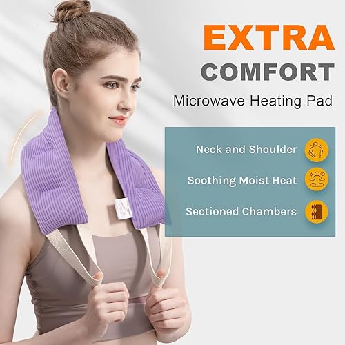 Miniatura 2 de uncn Almohadilla térmica para cuello, hombros y espalda, húmeda, pequeña, para microondas, calentador de cuello con peso para microondas, calentable