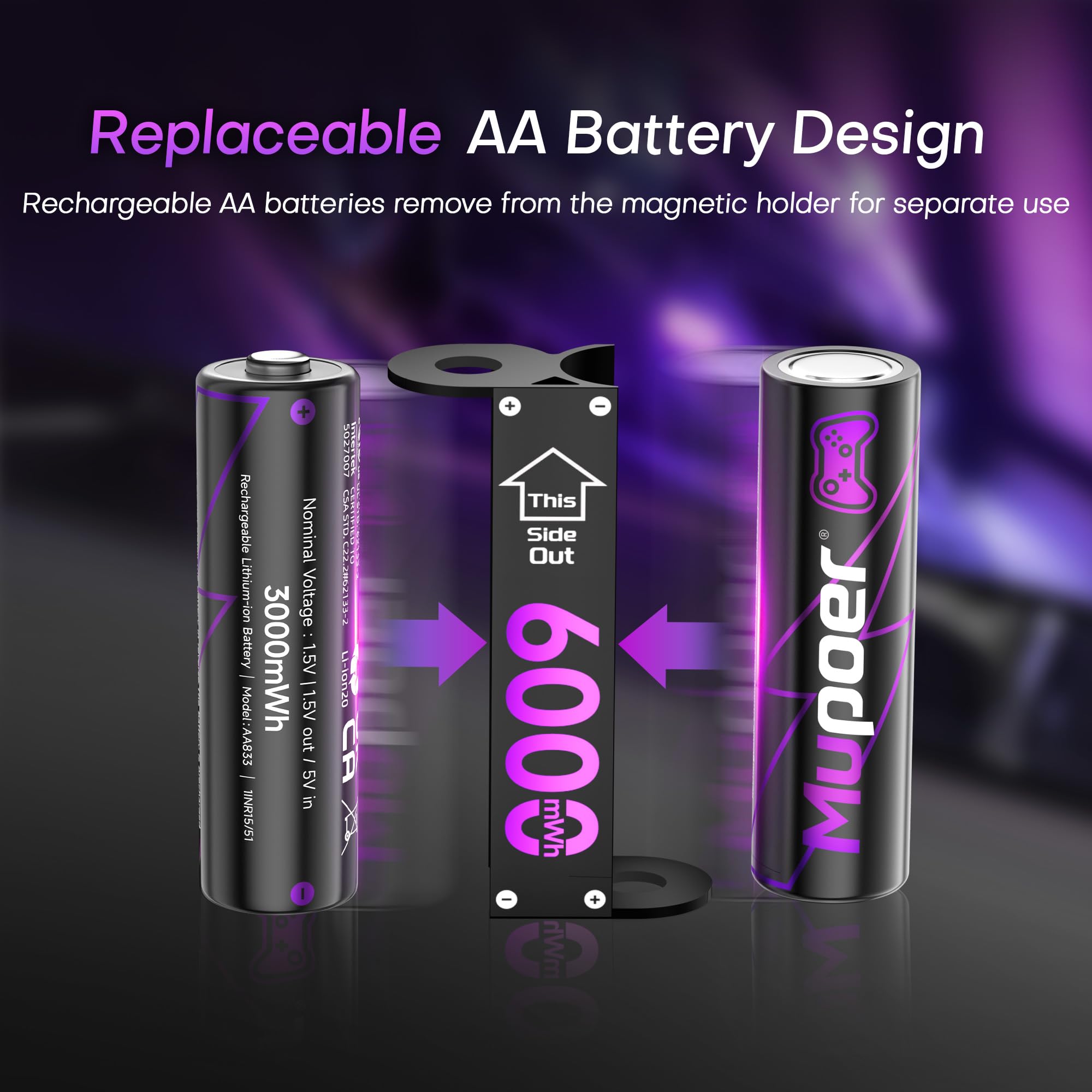 Mupoer Baterías AA recargables de litio de 8 x 3000 mWh, paquete de batería para controlador Xbox 4 x 6000 mWh, batería recargable doble A de 1.5 V, batería de litio de larga duración con caja para