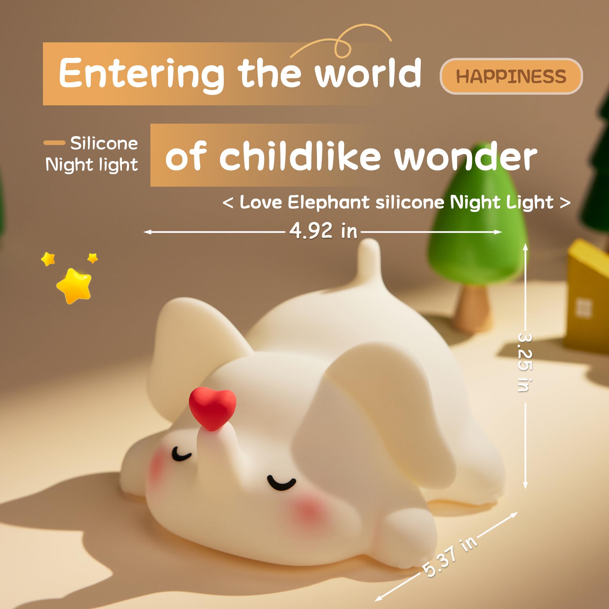 Simpatica luce notturna a forma di elefante, per bambini, a LED, a luminosità calda, per l'allattamento, 3 livelli, dimmerabile, luce notturna morbida per decorazione della stanza, lampada