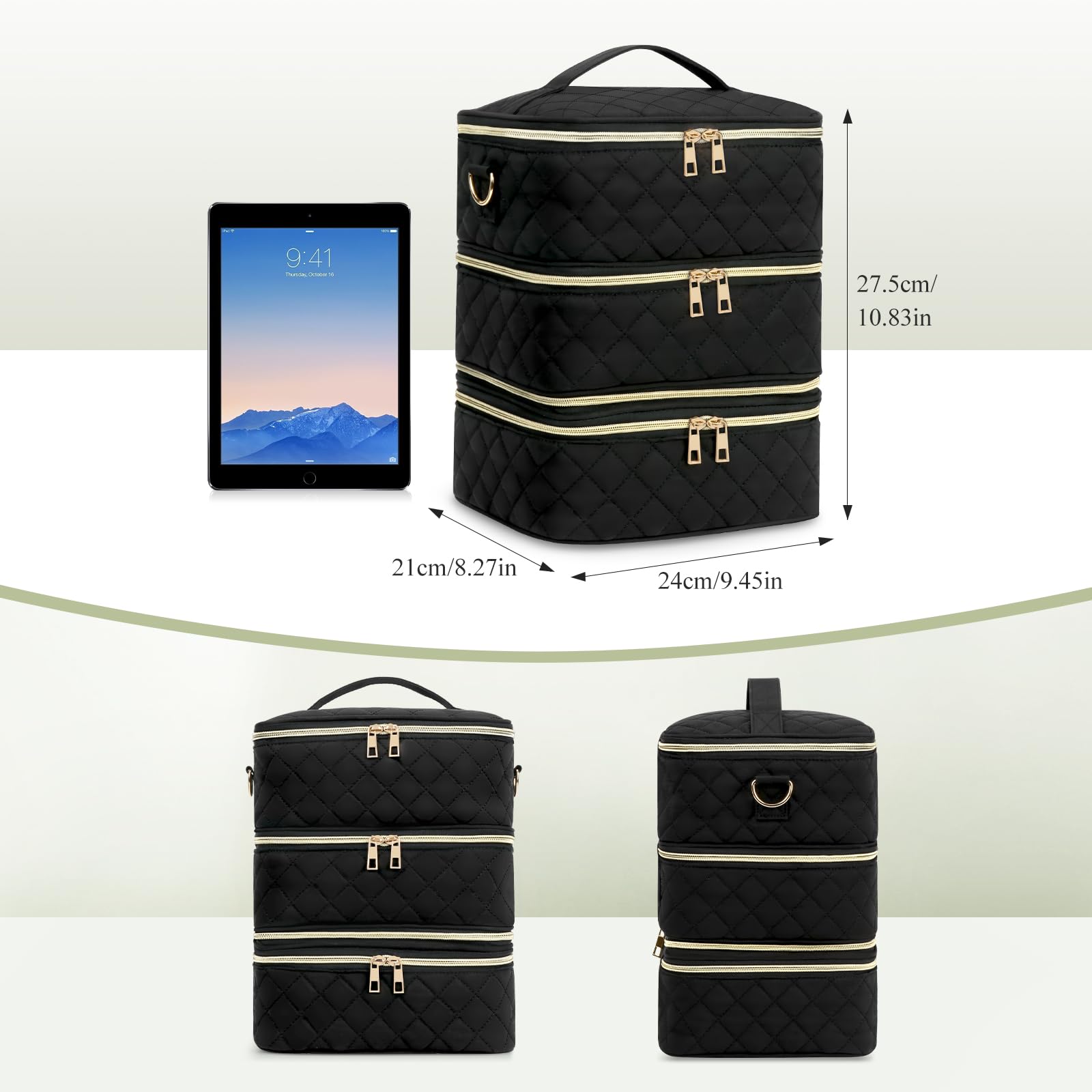 Yokilly Nail Polish Organizer Case, Three Layer Nail Organizers and Storage Hold 60 Bottles & Nail Lamp, Nail Bag Organizer Case Nail Supplies Oraganizer with Detachable Layer & Shoulder Strap