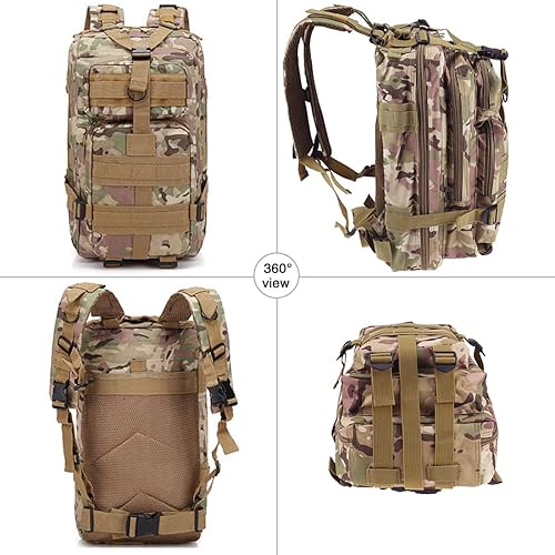 Miniatura 6 de LIMHOO Mochila táctica para hombres  Mochila militar pequeña 30L EDC Molle bolsa con parche de bandera de Estados Unidos, CP Camo, Mochilas de lona