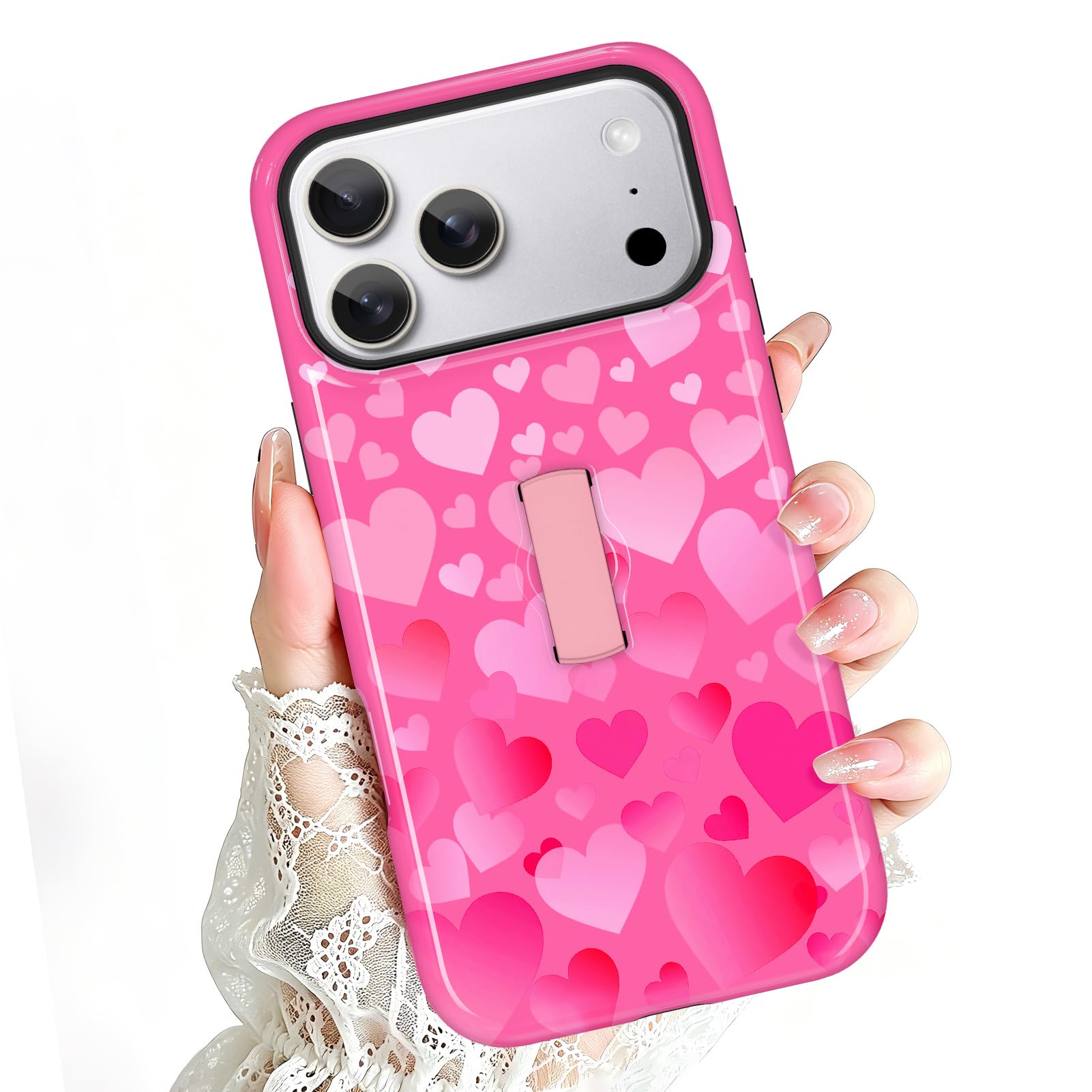 Custodia per iPhone 17 Pro Max, con supporto a strappo, motivo | Compatibile con MagSafe, cover magnetica per telefono, TPU morbido e PC rigido, cavalletto con cinturino per le dita