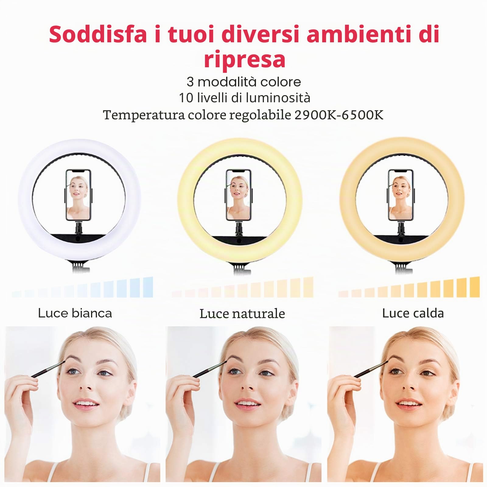 Luce ad Anello LED 48CM, Ring Light 2900-6000K Dimmerabile con Stativo di Luce, Ricevitore Bluetooth per Telefono, Streaming Live, Videoconferenza, Youtube, TikTok