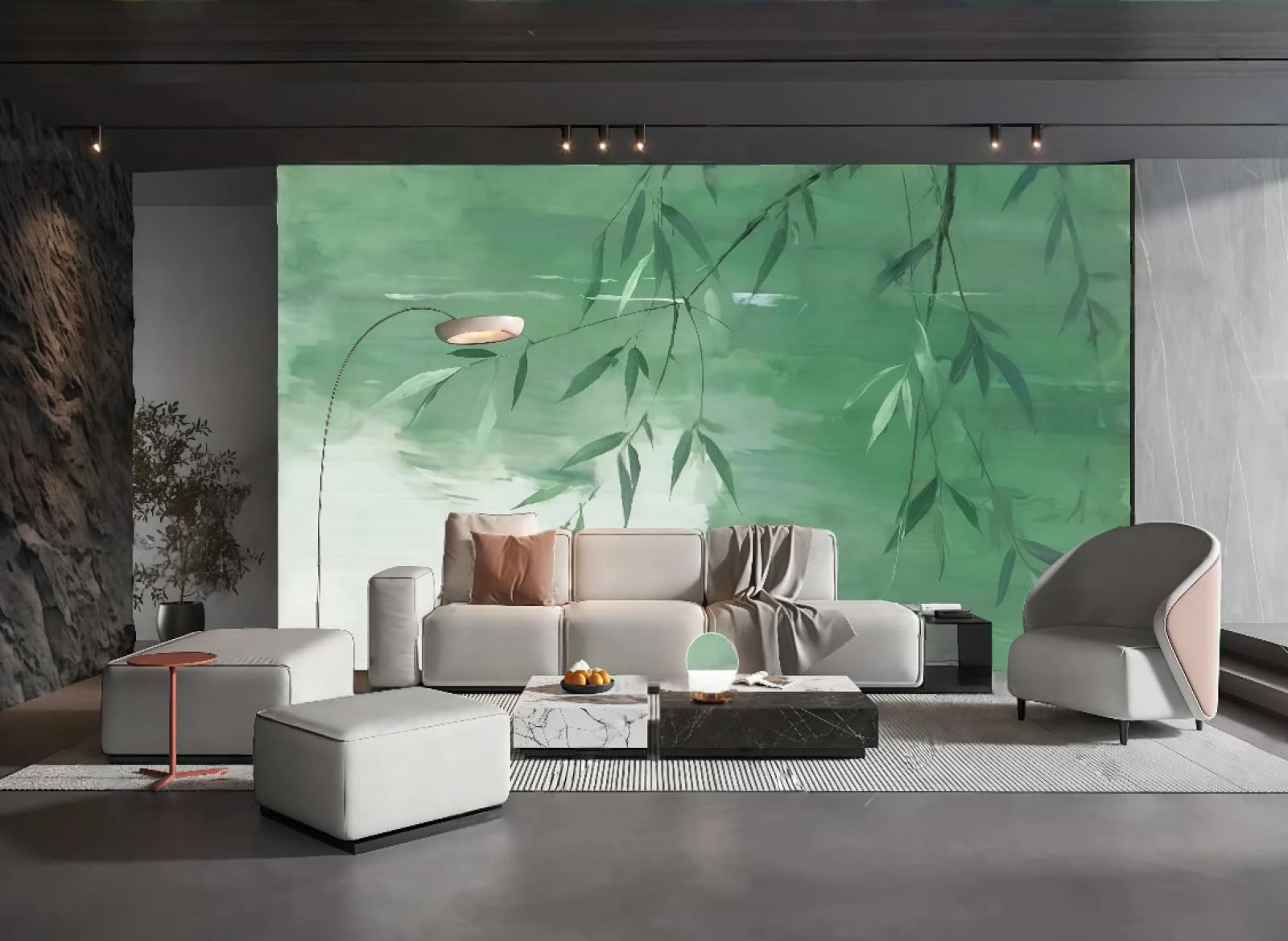 Papier Peint Vert Saule Pleureur 3D 200x140cm pour Salon