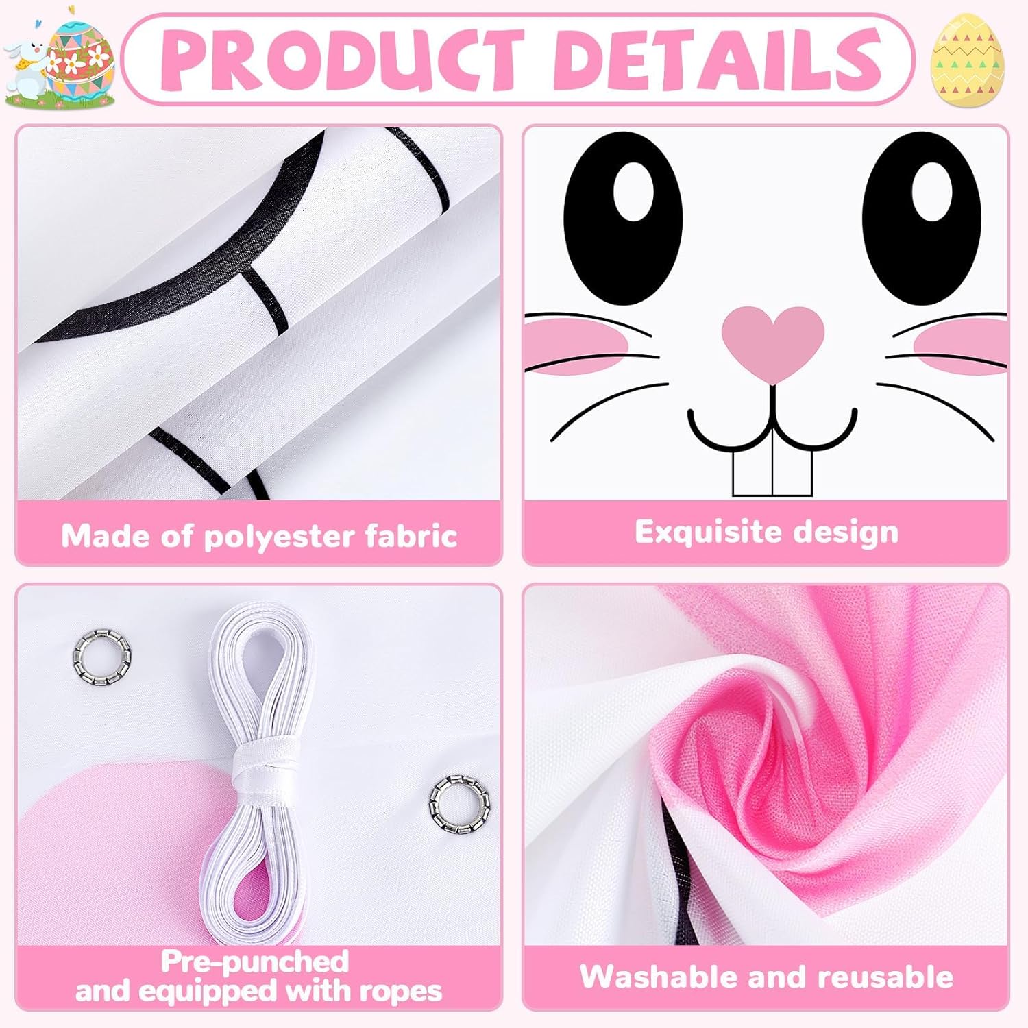 5Pcs Easter Bunny Door Covers Easter Door Decorations Large Fabric Bunny Porch Banner Rabbit Hanging Background Banners for Spring Party School Home Office Indoor Outdoor Front Doors Window Wall Decor