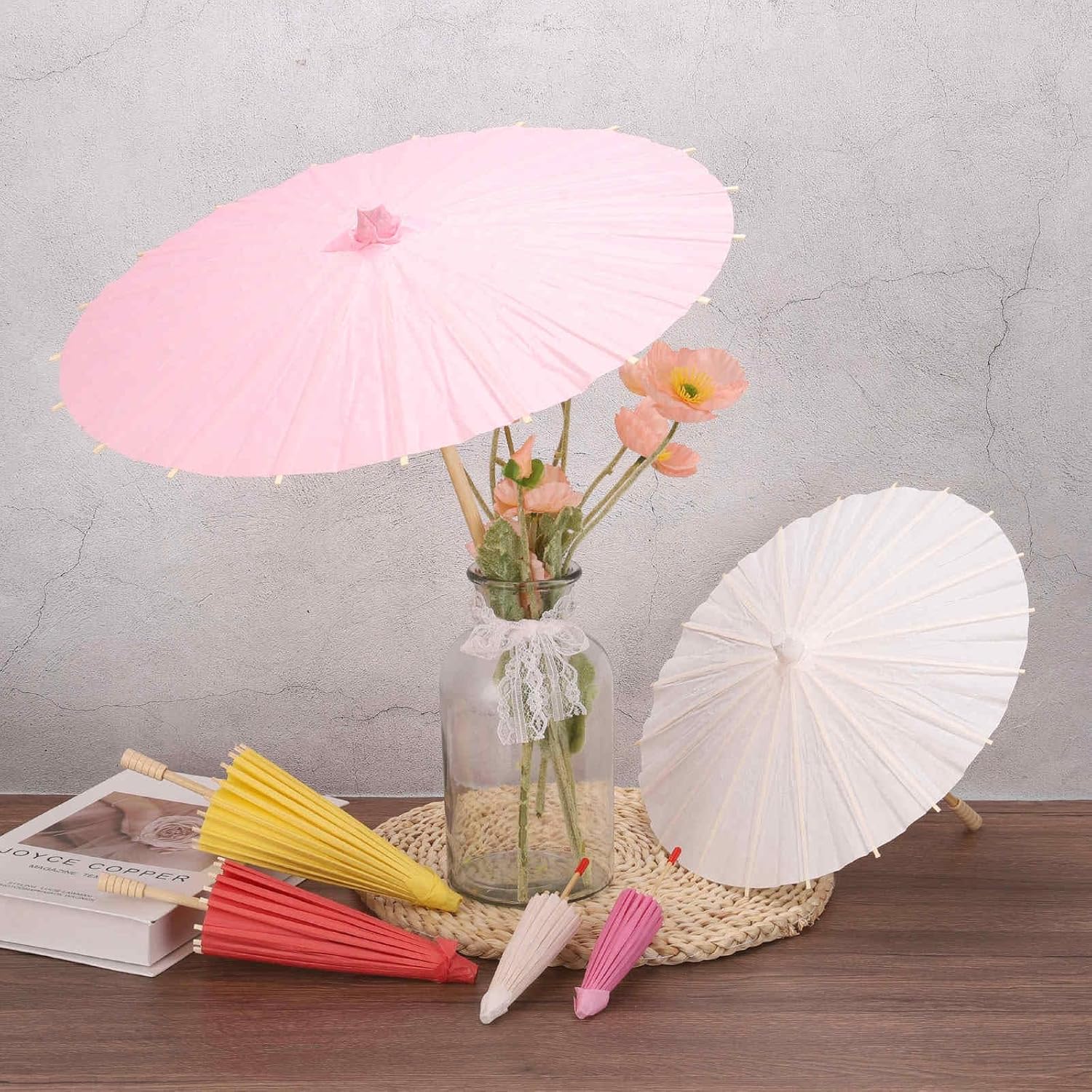MECCANIXITY 2 Pcs Paper Umbrellas, 33" DIY Oiled Paper Painting Umbrellas for Photography Props Craft Party Wedding Decoration, Blue