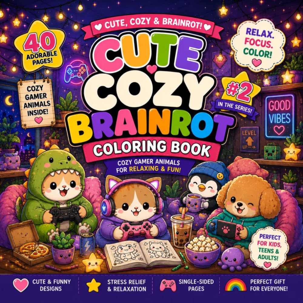 Cute Cozy Brainrot Coloring Book #2: 40 Cozy Gamer Animals for Relaxation & Fun
