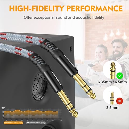 Miniatura 2 de HOSONGIN Paquete de 2 cables TRS para instrumentos de 14 de pulgada, cable de audio estéreo TRS recto a recto de 0.250 in para guitarra eléctrica,