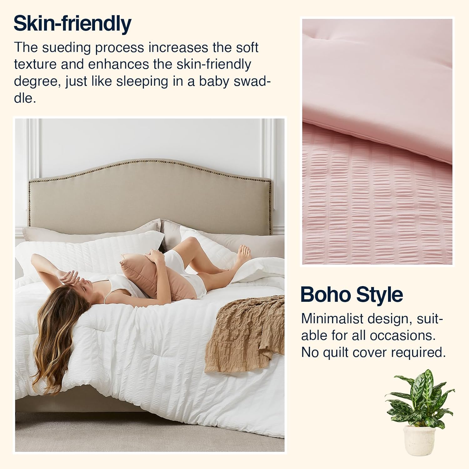 Quataly Pink Twin/Twin XL Comforter Set - 2 Pieces Seersucker Lightweight Bedding Comforter Sets (1 Soft Fluffy Comforter & 1 Pillowcase) - All Seasons Cozy Modern Bed Sets for Women Men