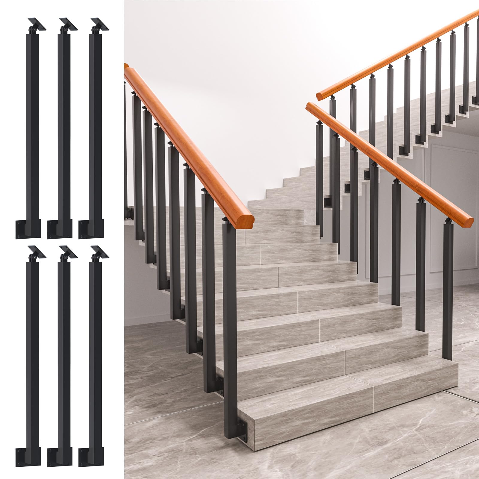 MM MELISEN Indoor Stair Railing Kits, Black Metal Baluster Posts, with 270° Adjustable Railing Spindles, for Steps, Balconies, Staircases, Decks, Patio Stairs and Outdoor Decor. (Height: 35.43 in)