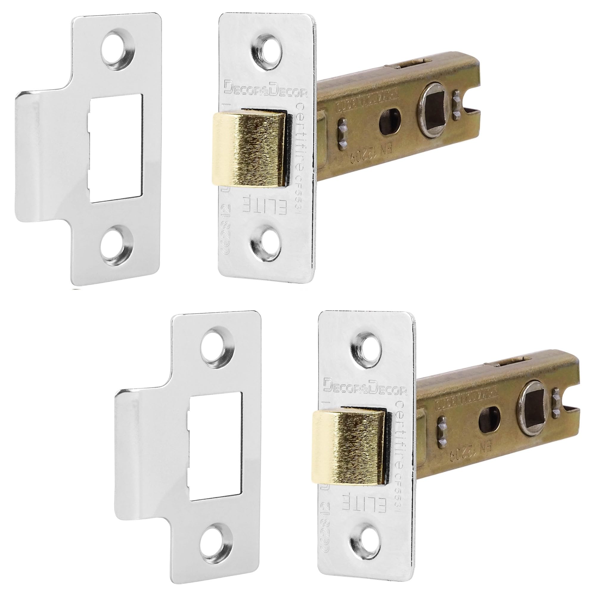 Decoranddecor 3 Inch Tubular Mortice Latch for Internal Doors, Fire Rated (2 Pack, 57-76mm, Polished Chrome)