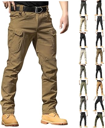 Mens Cargo Pants Water Resistant Relaxed Fit Hiking Work Pants Multi Pockets Ripstop Flex Baggy Camo Tactical Pant