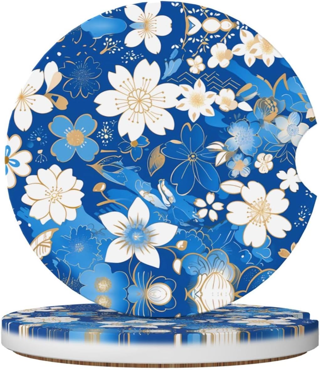 Ceramic Car Coasters 2 Pcs Durable and Stylish Waterproof Anti-slip Perfect Car Accessories pure and stylish azure Printing