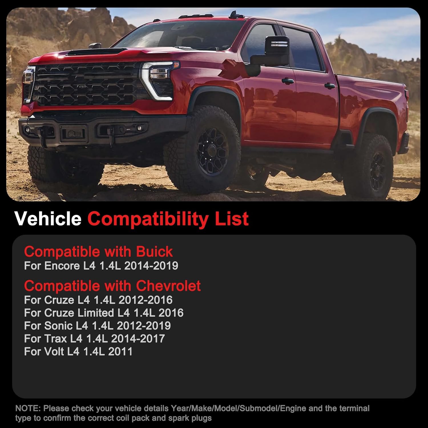 UF669 Ignition Coil Pack Iridium Spark Plugs Fits for Chevrolet L4 1.4L Cruze Sonic Trax Volt, Fits for Buick Encore 2011–2019 Set of 4