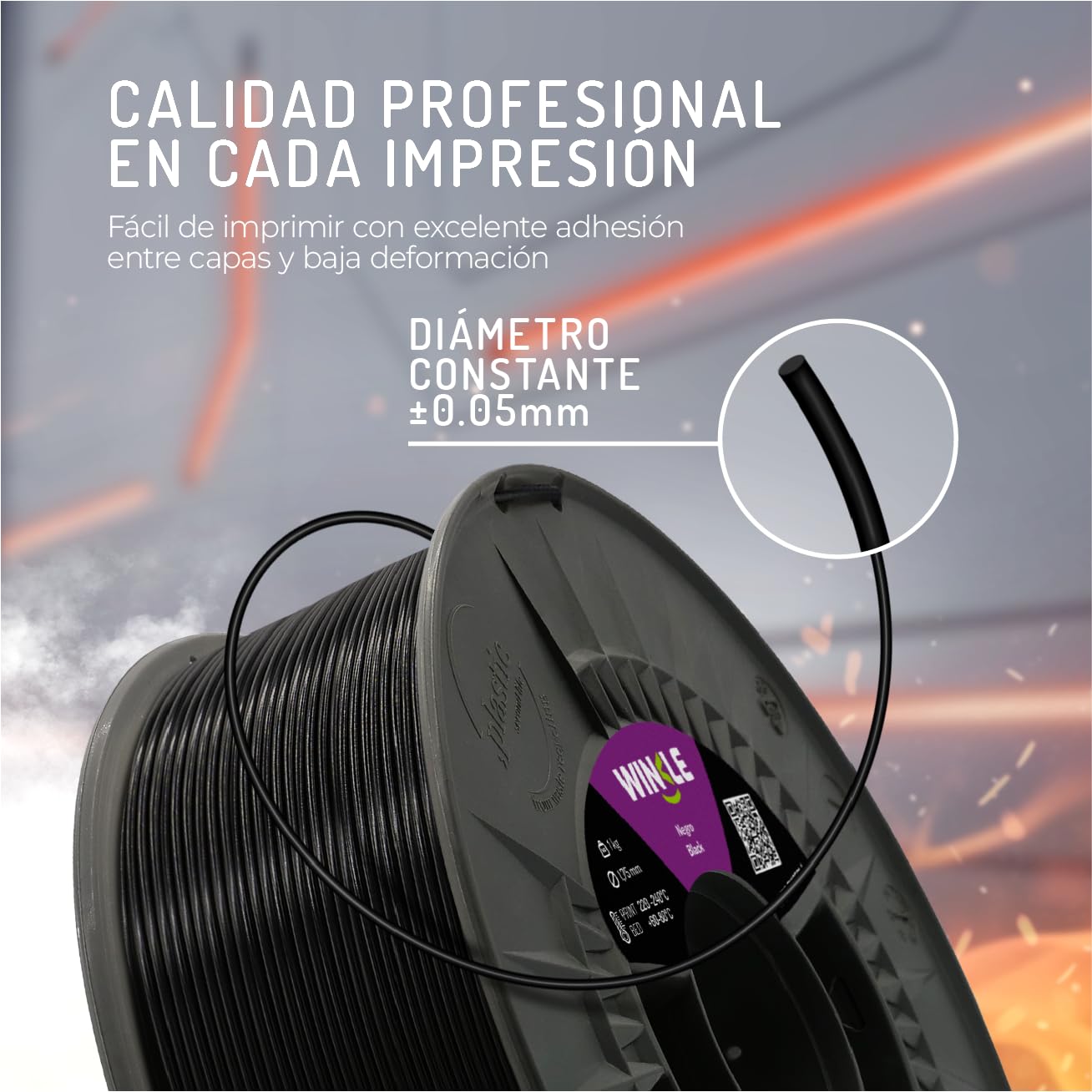 WINKLE Filament PETG FR 1,75 mm Noir 1 kg, Filament pour Imprimante 3D, PETG Résistant à la Flamme EN13501-1 pour Applications Électroniques et Exposition à des Sources de Chaleur, Précision