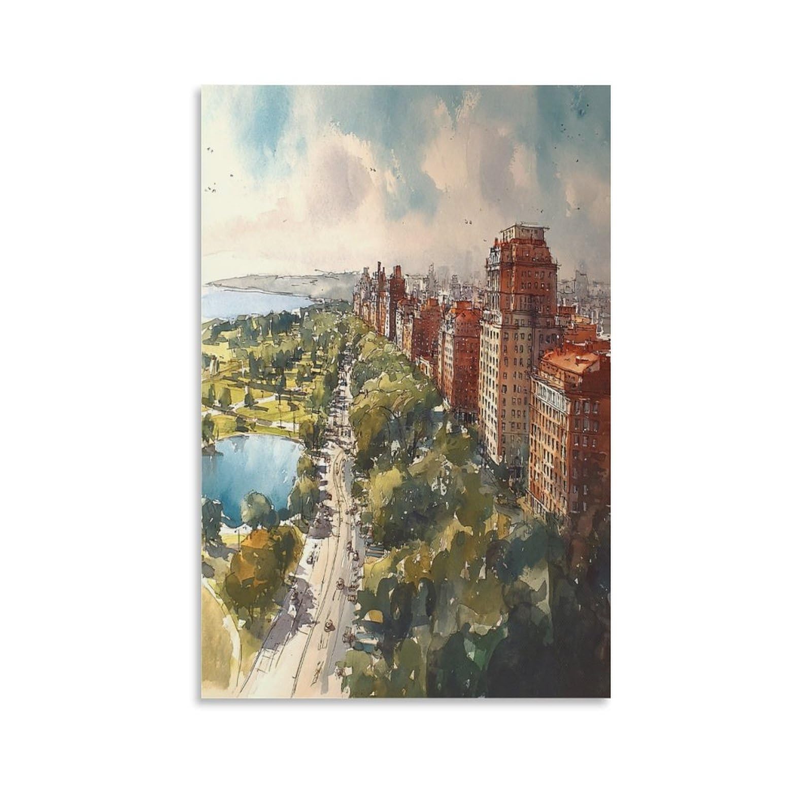XWYMXZ Central Park Watercolor Print Manhattan Posters 20x30inch(50x75cm) Vintage Watercolor Canvas Art