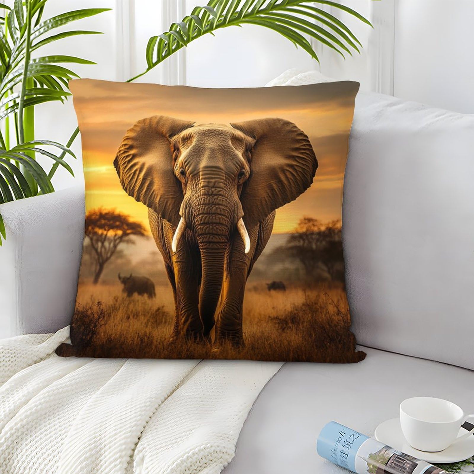 2 Pack African Savannah Luxury Digital Printed Soft 3D Elephant Themed Square Cushion Cover 40x40cm, Style, 40 x 40 cm (Pack of 2) - Image 4