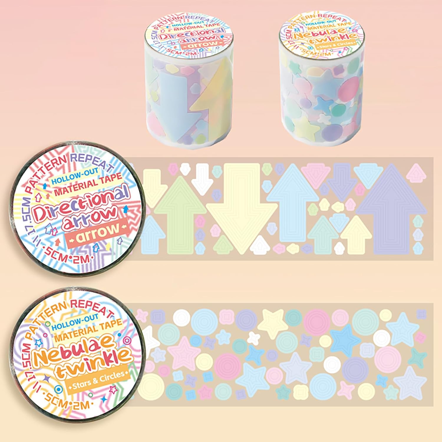 PET Tape 2 Rolls, Decorative Tape, Colored Tape, Scrapbook Tape, Craft Tape for Scrapbook Supplies-Directional Arrow+Nebula Flicker