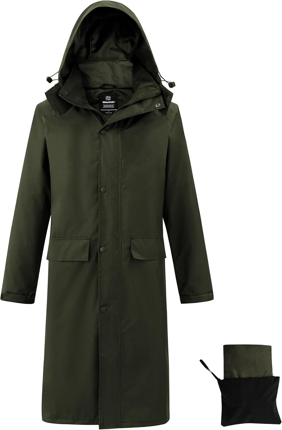 wantdo Long Rain Coats for Men Waterproof Rain Jacket with Hood