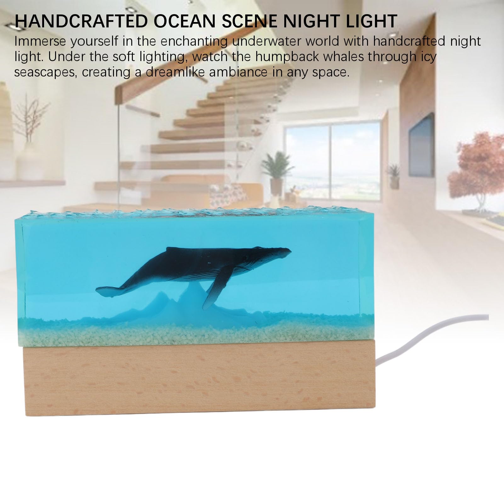 TOPINCN Kunstharz-Ozean-Nachtlicht, Handgefertigte Unterwasserwelt mit Buckelwalen, Eisige Meereslandschaften, USB-betriebene LED-Schreibtischlampe für Schlafzimmer-Dekoration,