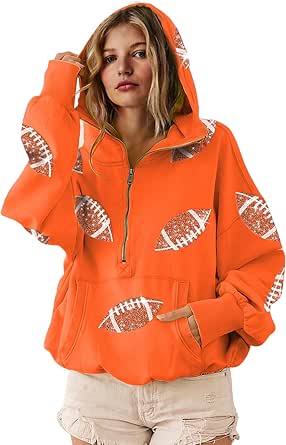SeekMe Women's Game Day Sequin Football Hoodie Sweatshirt