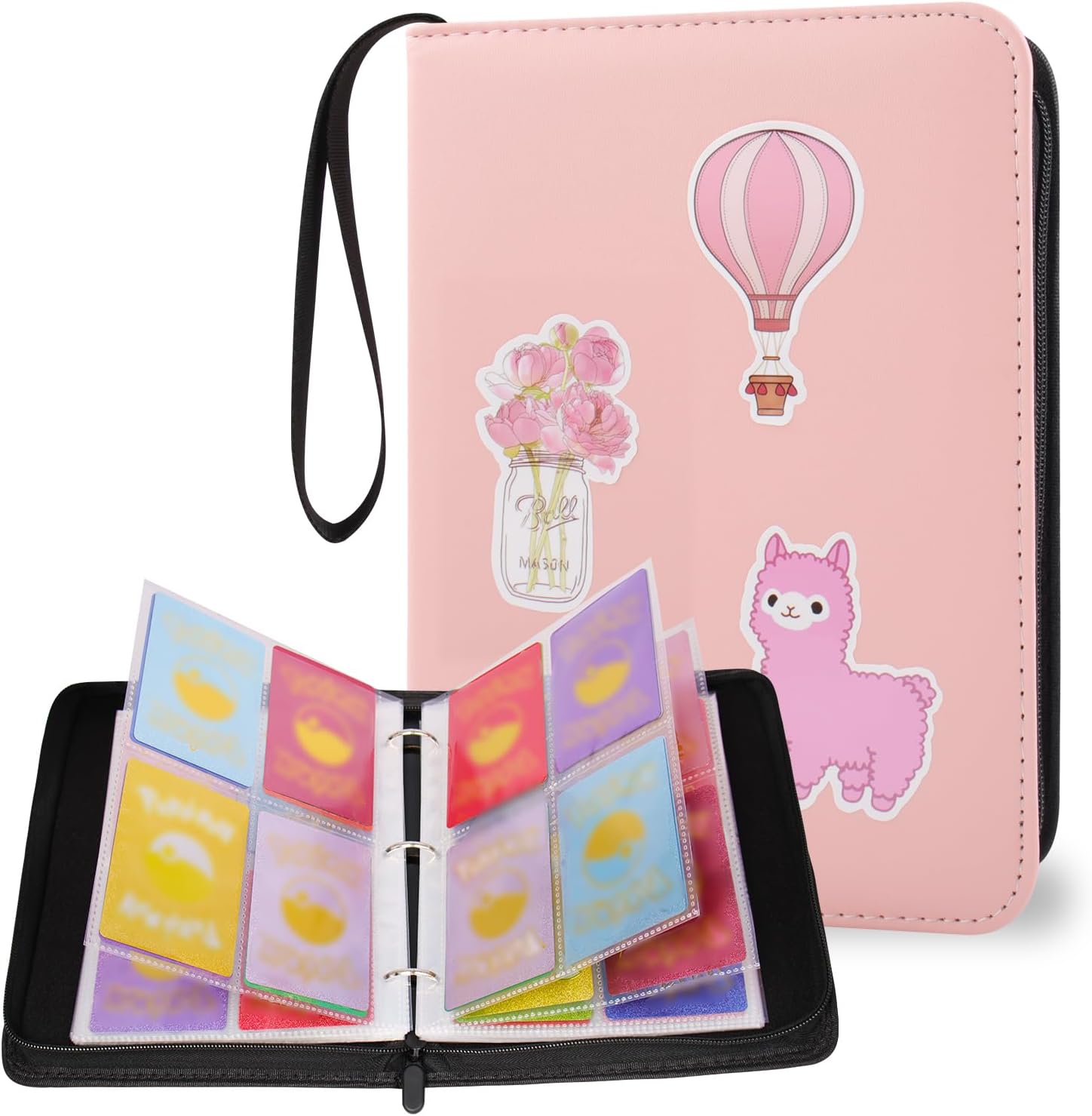 AULEEP Trading Card Binder 4 Pockets 520 Cards Capacity, Top Loading Card Album, Portable Photocard Binder Kpop Album with DIY Stickers, Compatible with Yoto TCG MTG Cards, Pink