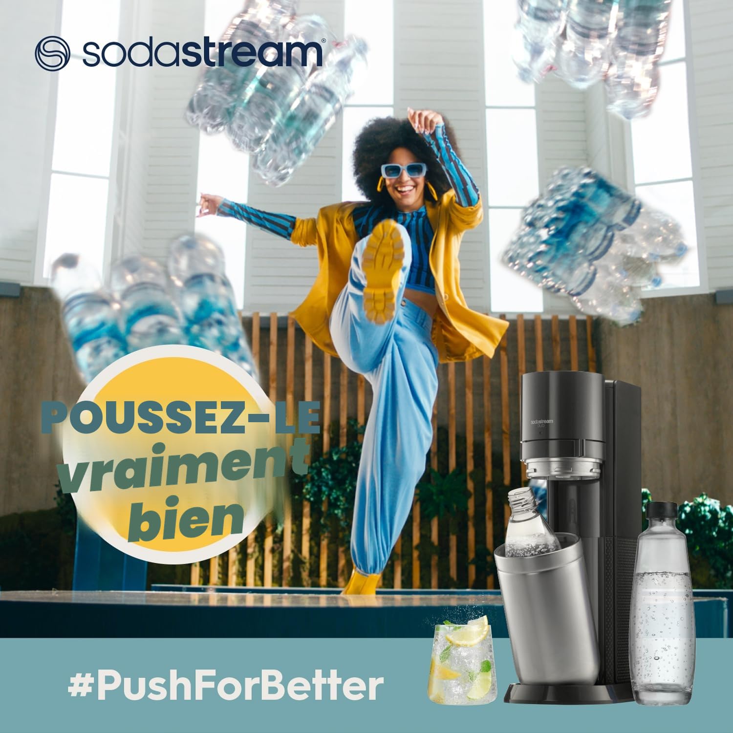 Sodastream Crystal – Machine à eau pétillante avec système CO₂ Quick Connect, cylindre de gaz 60L et 2 carafes en verre 0,7L inclus, noire