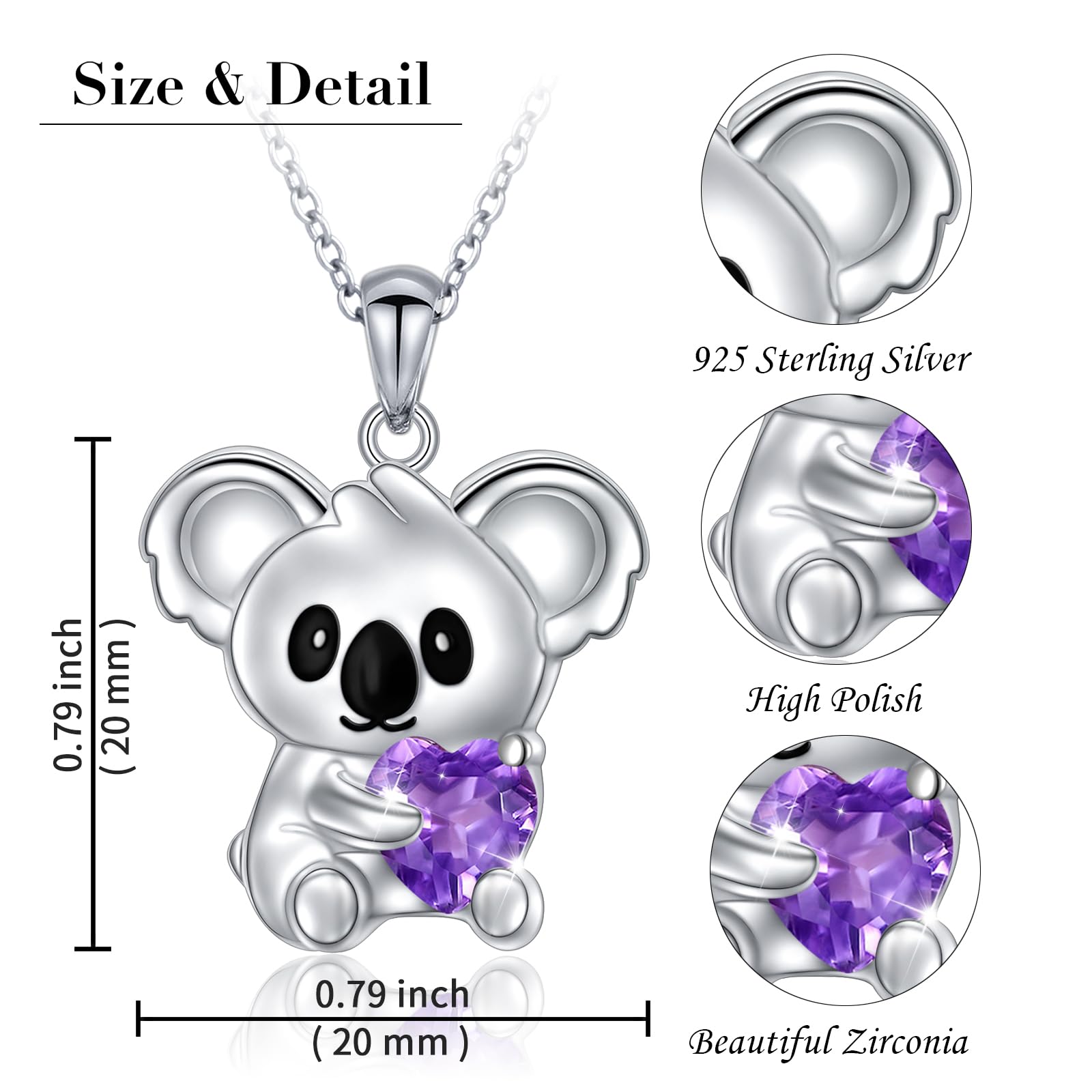 Flyow Koala Schmuck Set 925 Sterling Silber Koala Bär Ohrstecker und Halskette Süße Tier Koala Hält Herz Violetter/Blau Zirkonia Schmuck Koala Geschenke für Frauen Mädchen