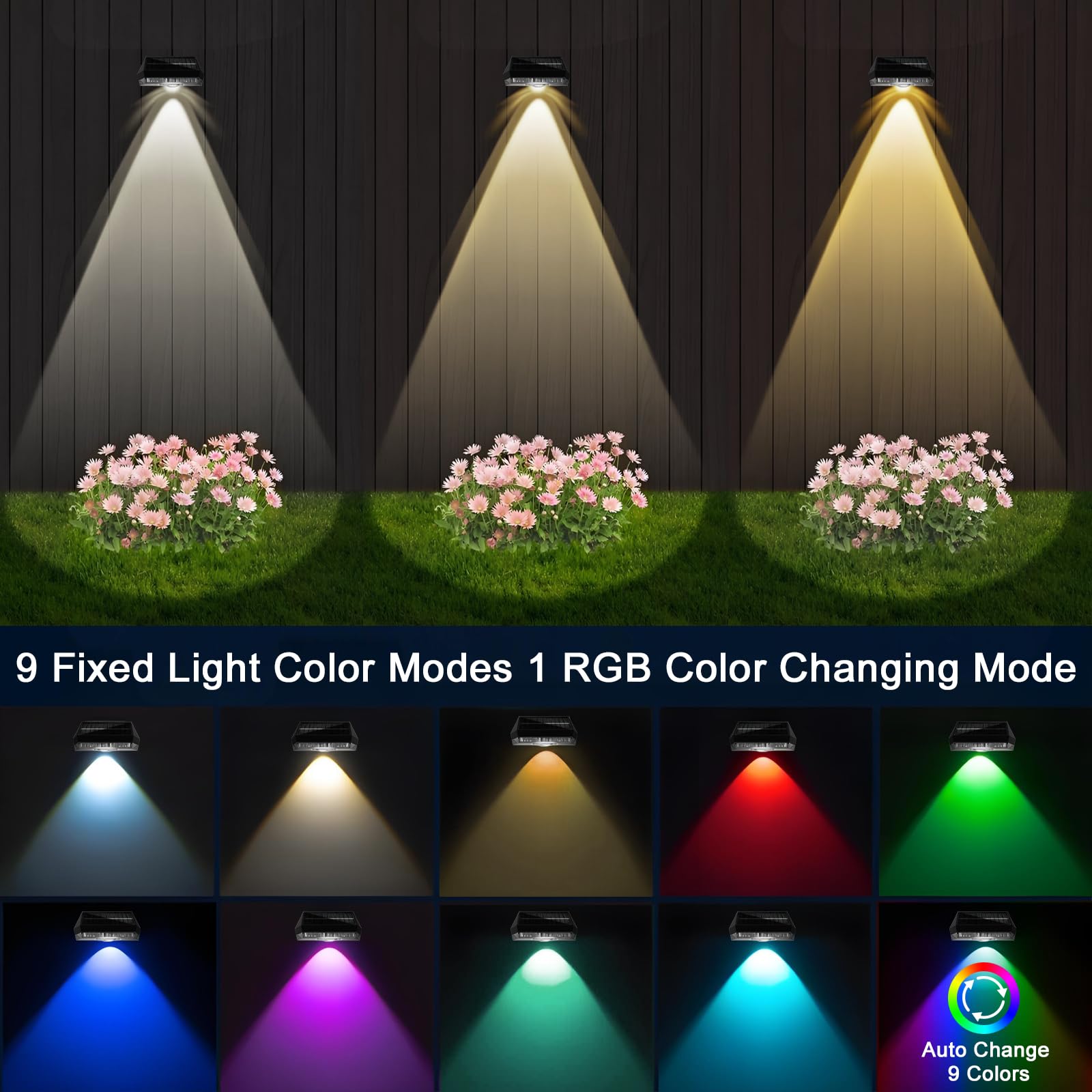 Anmossi Luci Solari per Esterni,4 Pezzi,Luci Solari Giardino Impermeabili,10 Modalità,Bianco Caldo,Bianco Freddo e RGB,per Gradini da Terrazza all'aperto,Ringhiere da Cortile,Piscine