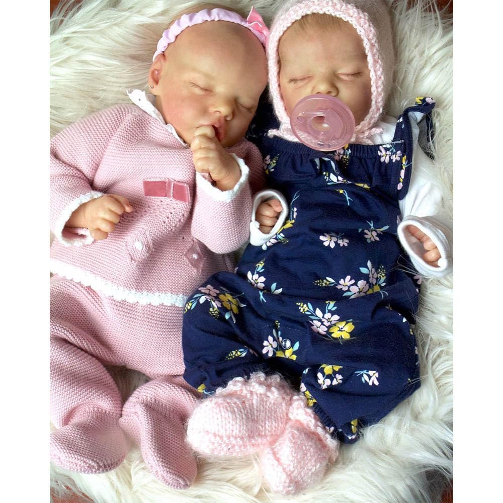 RXDOLL Reborn Baby Dolls silikonowe winylowe bliźniaczki dla dziewczynki, 45 cm, w pełni silikonowe, realistyczne, śpiące niemowlęta, realistyczne noworodki, bliźniaki, lalki, zabawka dla dzieci