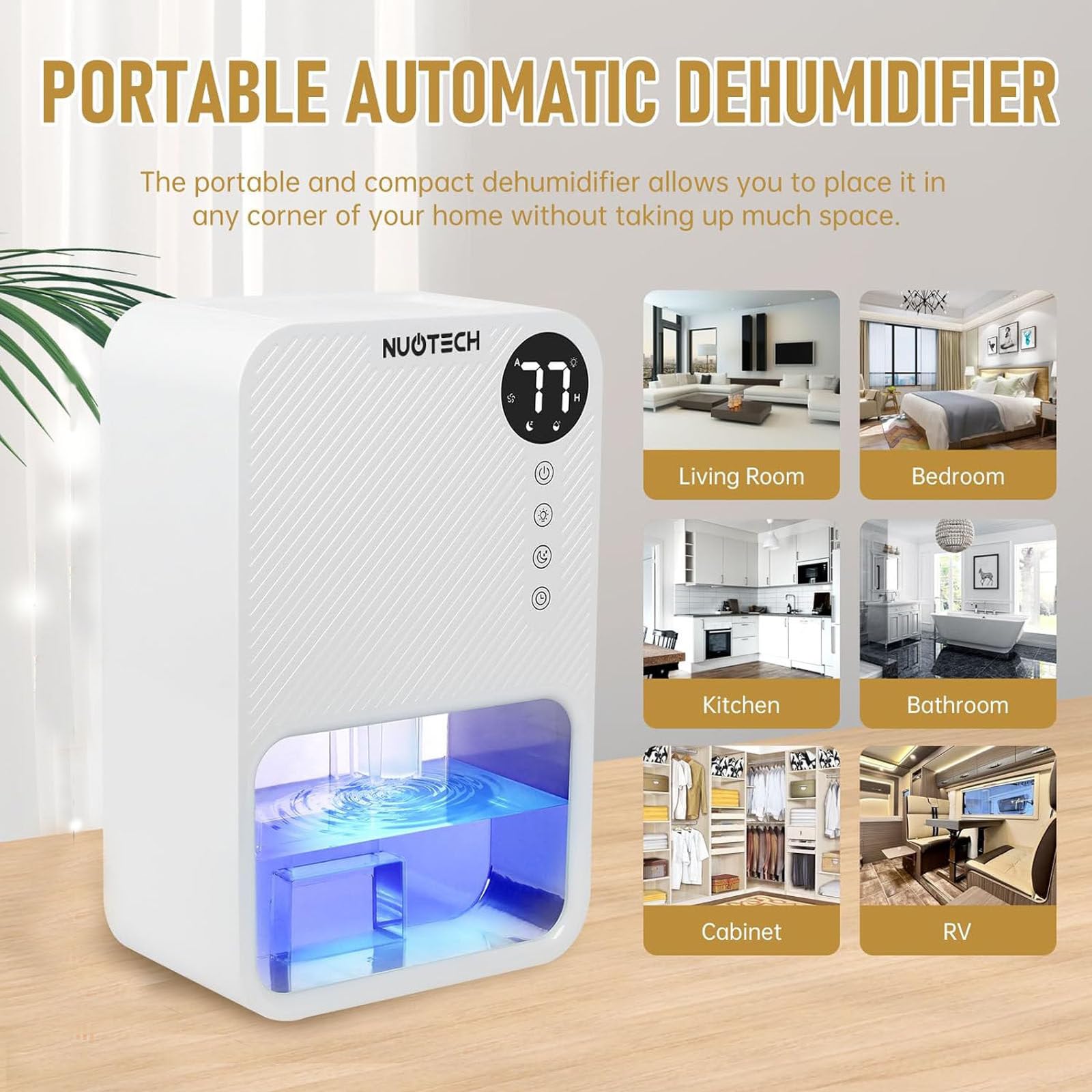 Osuszacze Do Pomieszczeń, Przenośny Osuszacz Powietrza Z Obsługą Mini Touch, Do Domów, Kuchni, Łazienek, Sypialni, Przyczep Kempingowych, Garaży, Piwnic, Niski Poziom Hałasu,Black