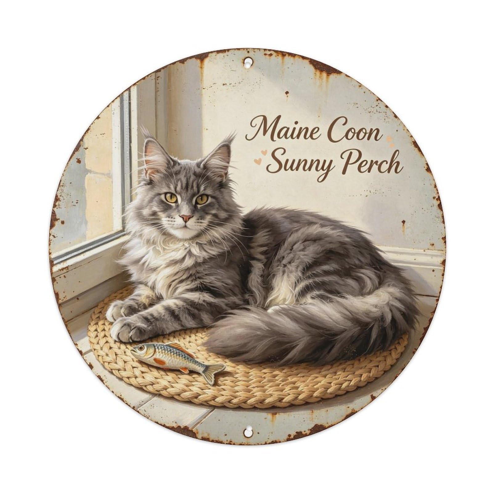 Maine Coon Sunny Perch Metal Tin Sign Plaque
