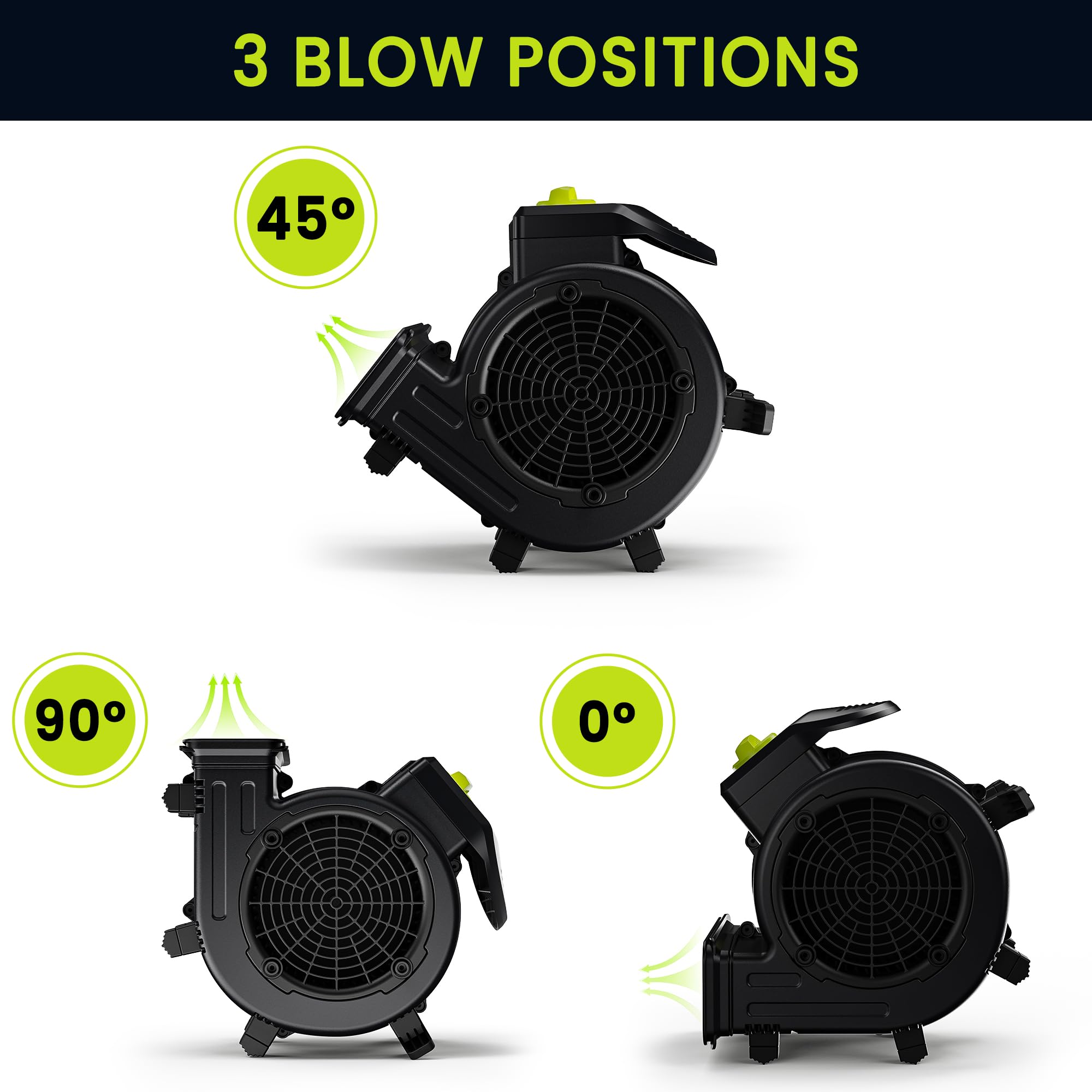 Air Mover, potente secadora de alfombras de 100 W para enfriar, ventilador de secado de piso de 550 CFM con 4 velocidades y 3 posiciones de soplado, soplador de piso para limpieza, fontanería 4