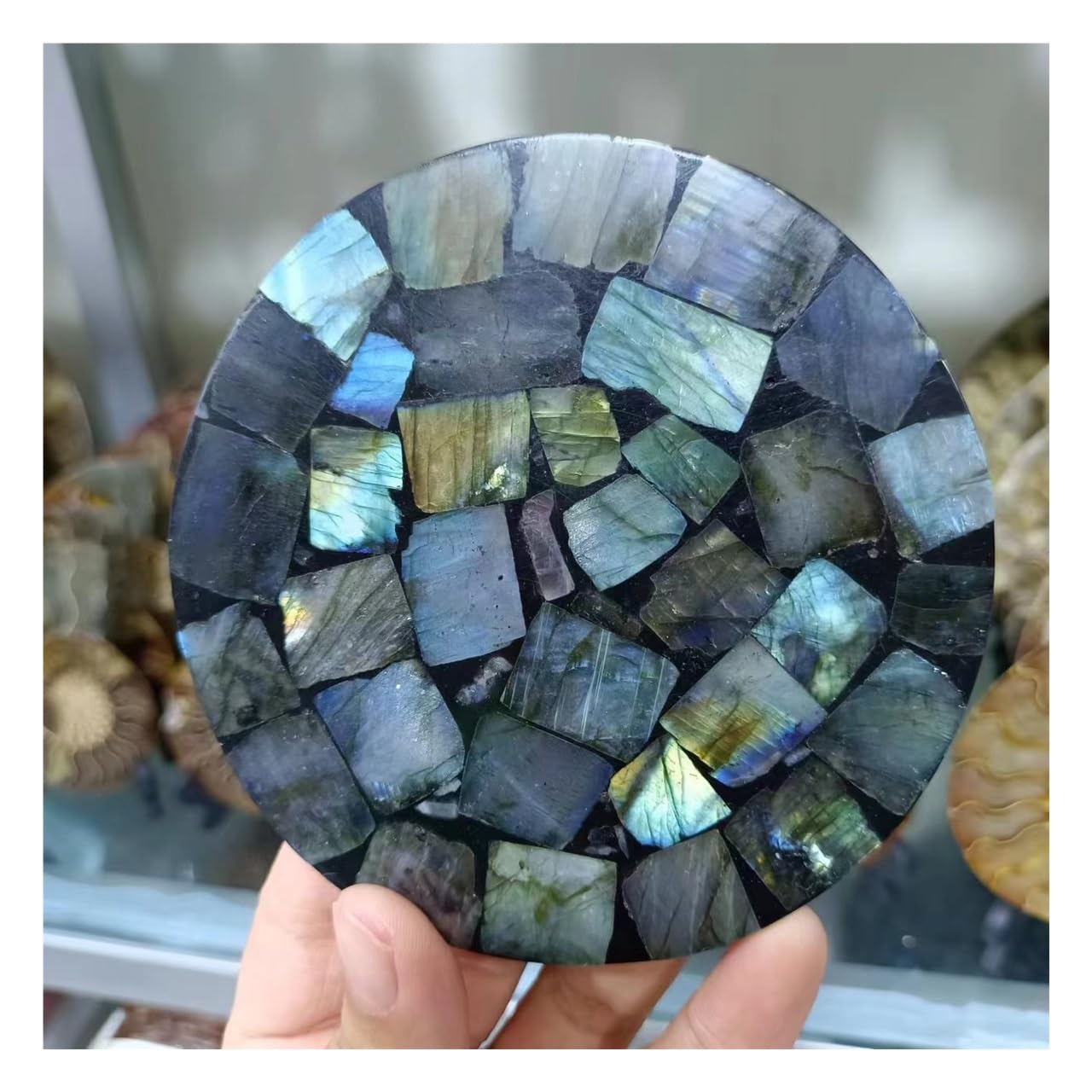 1pcs 10-12cm Pull Feldspar Quartz Crystal Disc Blue Moonlight Stone