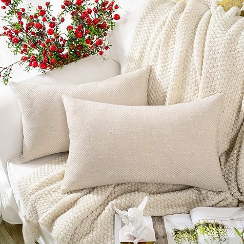 Miniatura 1 de MERNETTE Funda de cojín cuadrado de chenille, suave, decorativa, para decoración del hogar, para sofá, cama, silla, sillón, paquete de 2 unidades