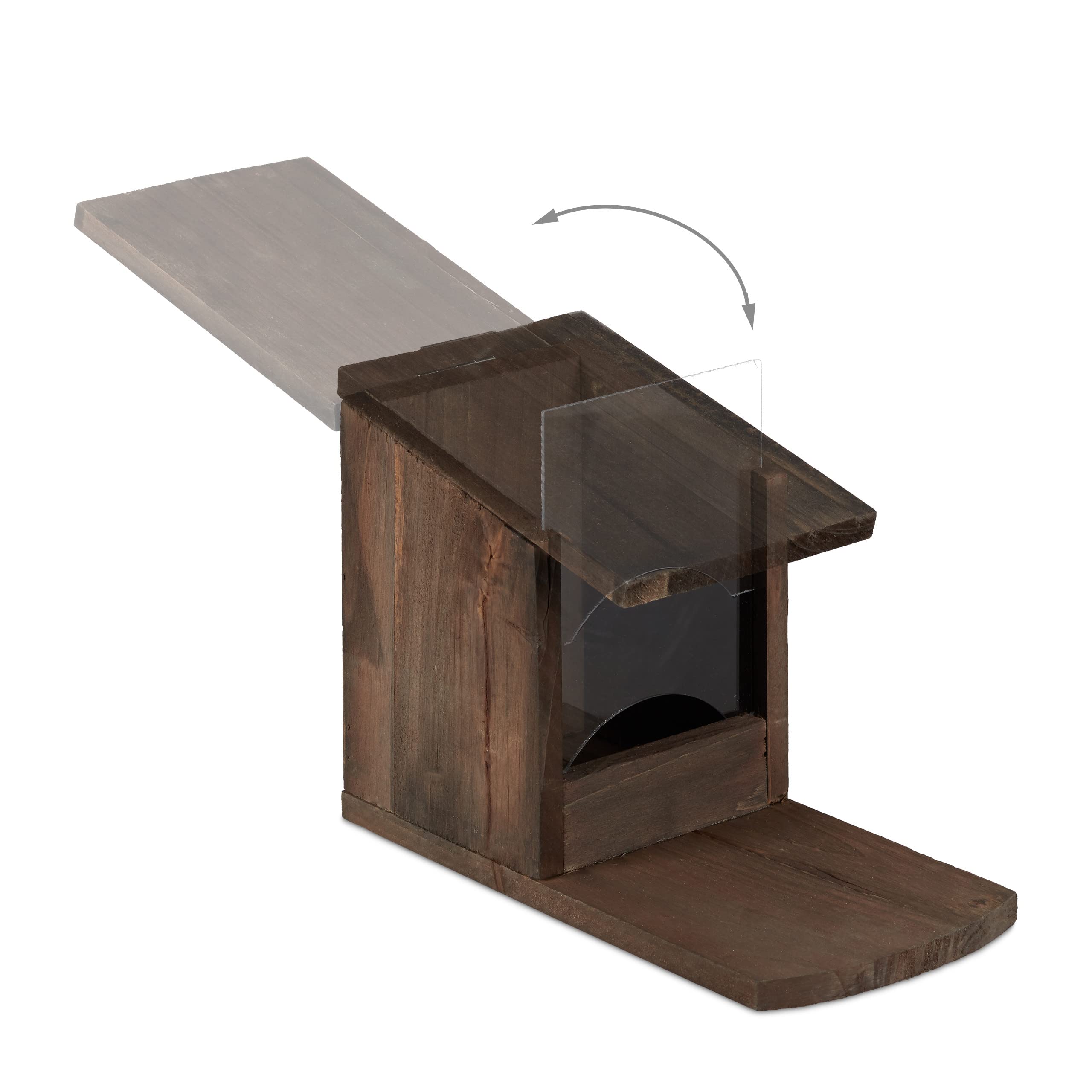 Relaxdays Mangiatoia per Scoiattoli, Autoportante, in Legno, HxLxP: 17,5 x 12 x 25 cm ca. Colore Marrone Scuro