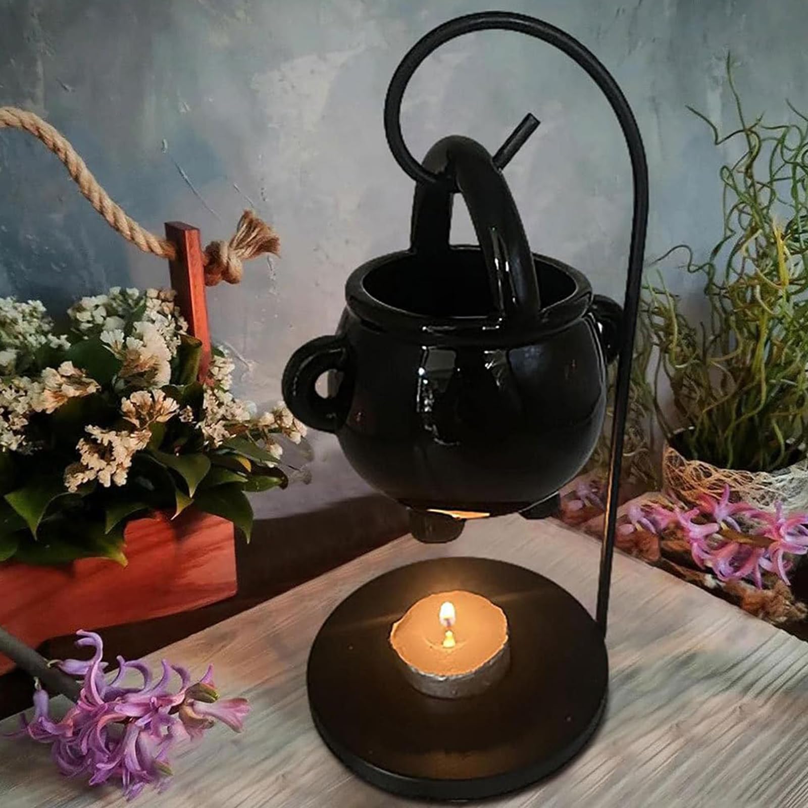 Quemador de aceite para brujas, adornos de Halloween, calentador de velas, colgante de cera, quemador de cera para aceites esenciales, para spa, yoga, meditación, decoración
