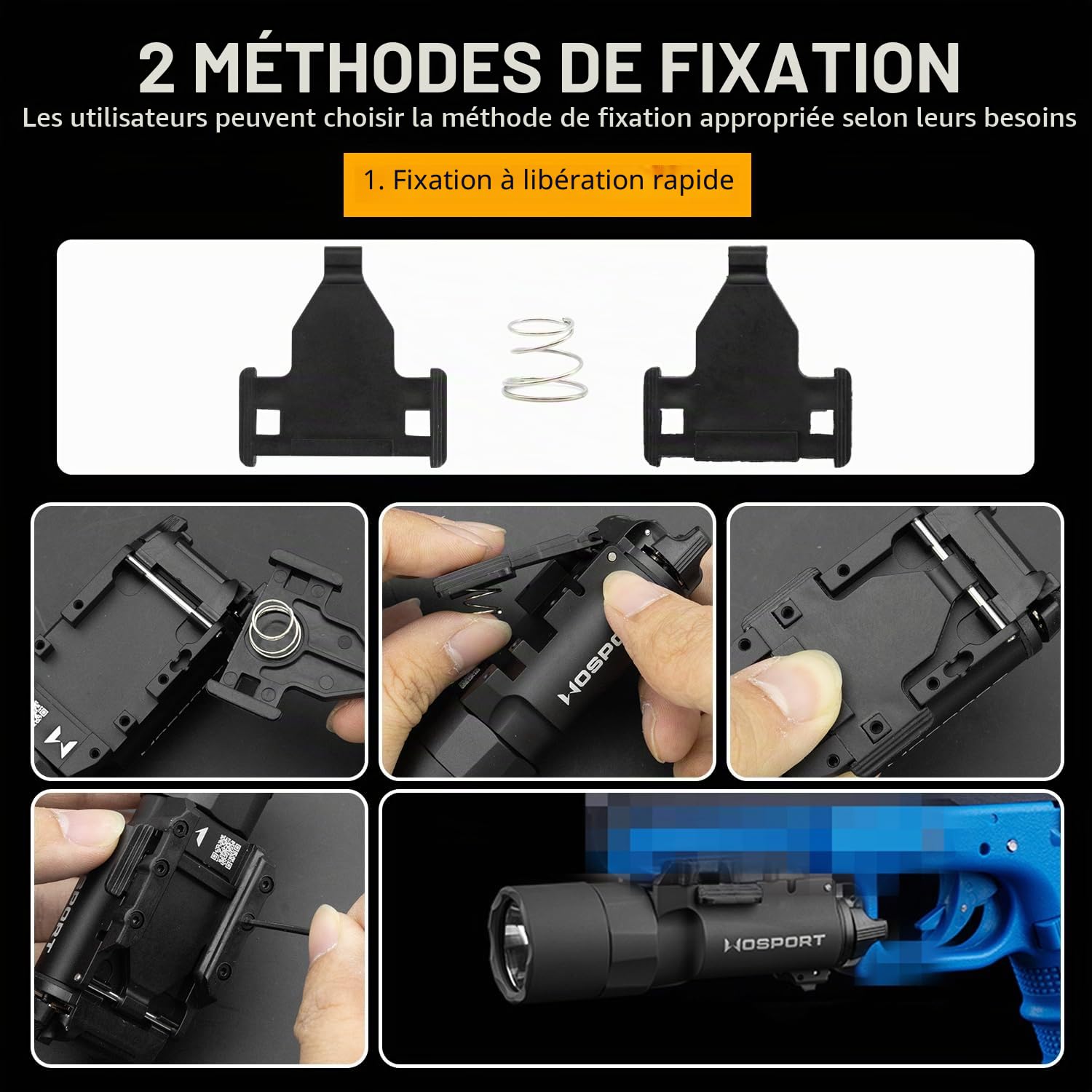 Zhongren X300 Lampe torche tactique pour airsoft 800 lumens Blanc 2 modes Lumière constante / momentanée (Noir)