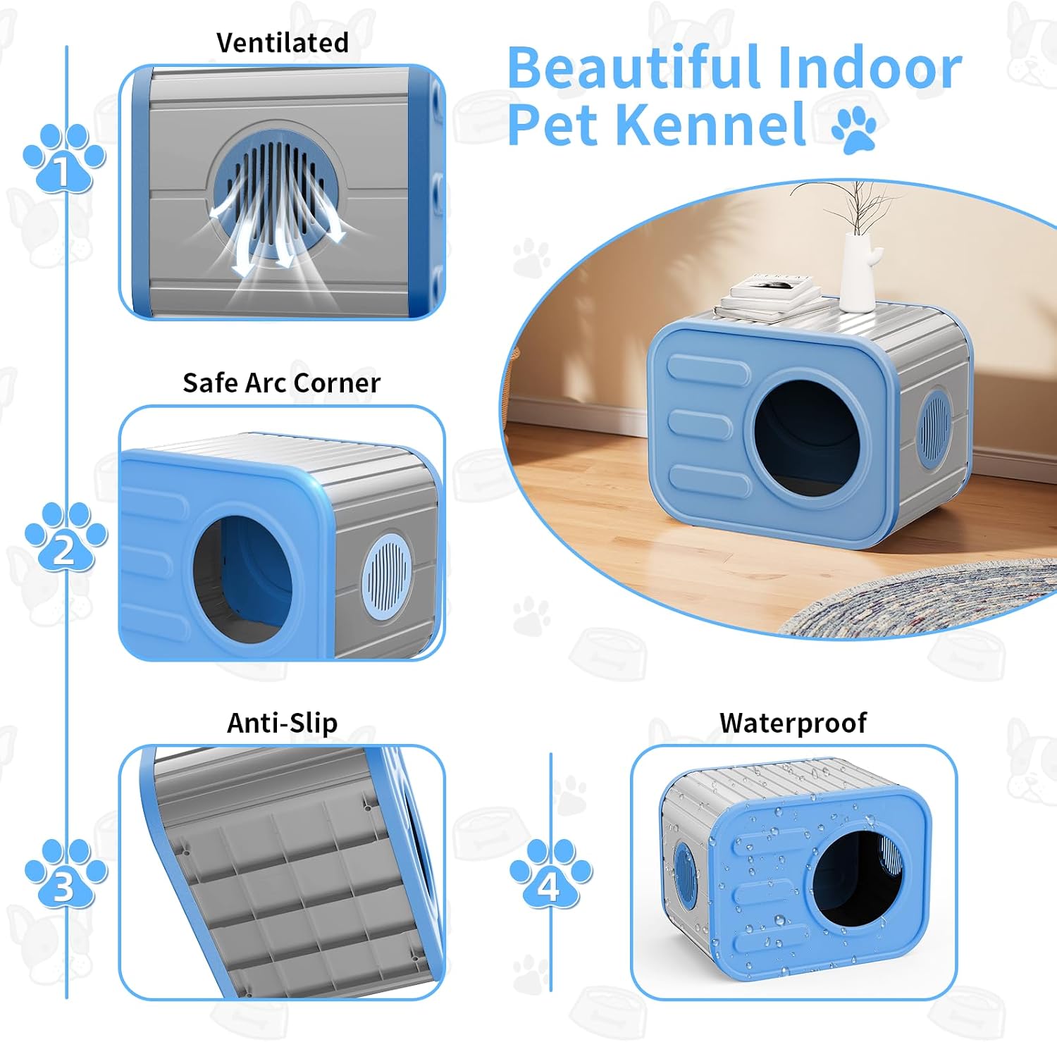 VIXZEN Weatherproof Outdoor Cat House, Resin Waterproof Cat Shelter with Realistic Wood Grain, Ventilated Side Vents, Lightweight & Easy Assembly, Indoor & Outside Cat Hideaway (Blue)