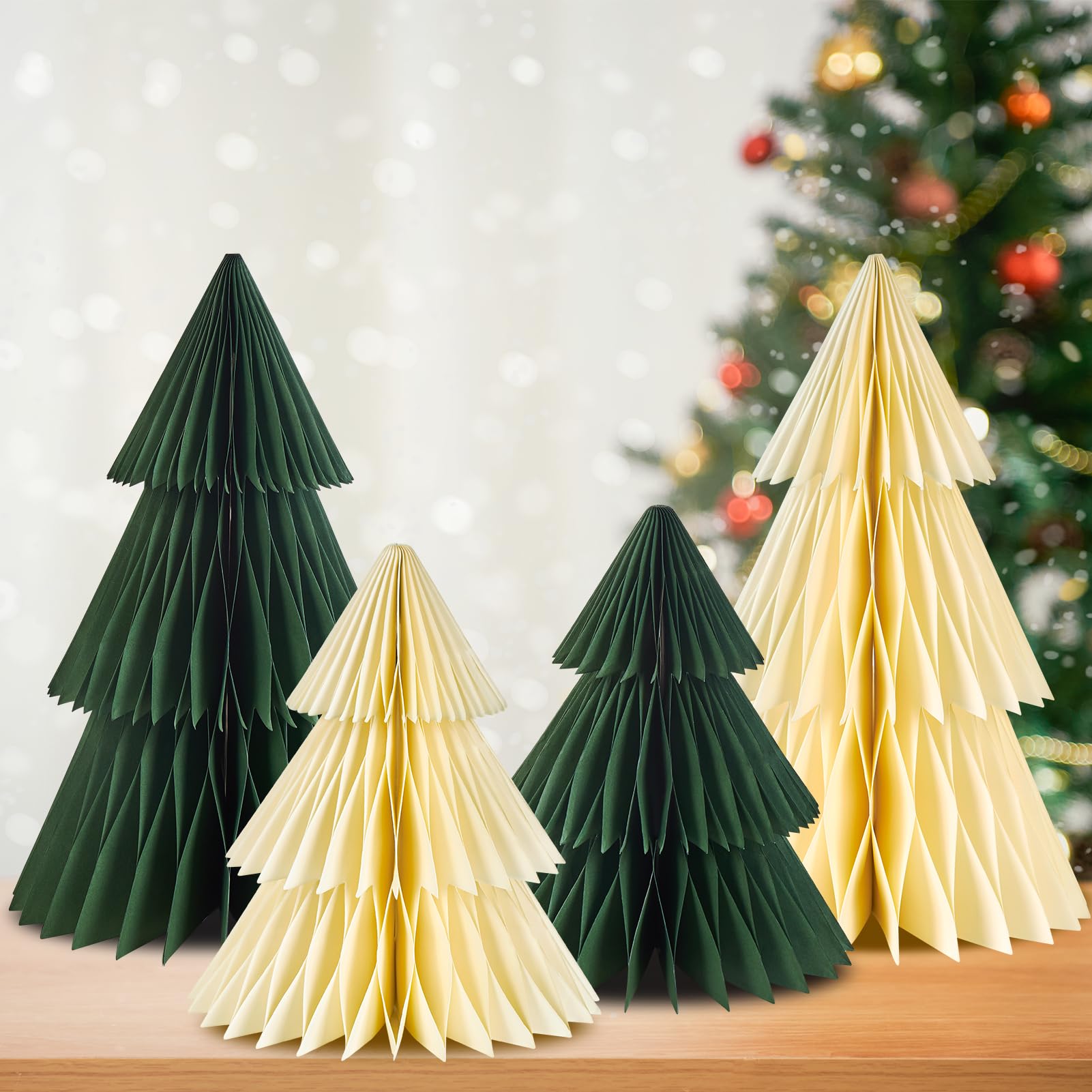 4 Pcs Paper Christmas Tree Foldable Honeycomb Christmas Trees, 3D Table Centrepieces Decorations Xmas Tree Ornaments for Winter Party New Year Winter Wonderland Holiday Party