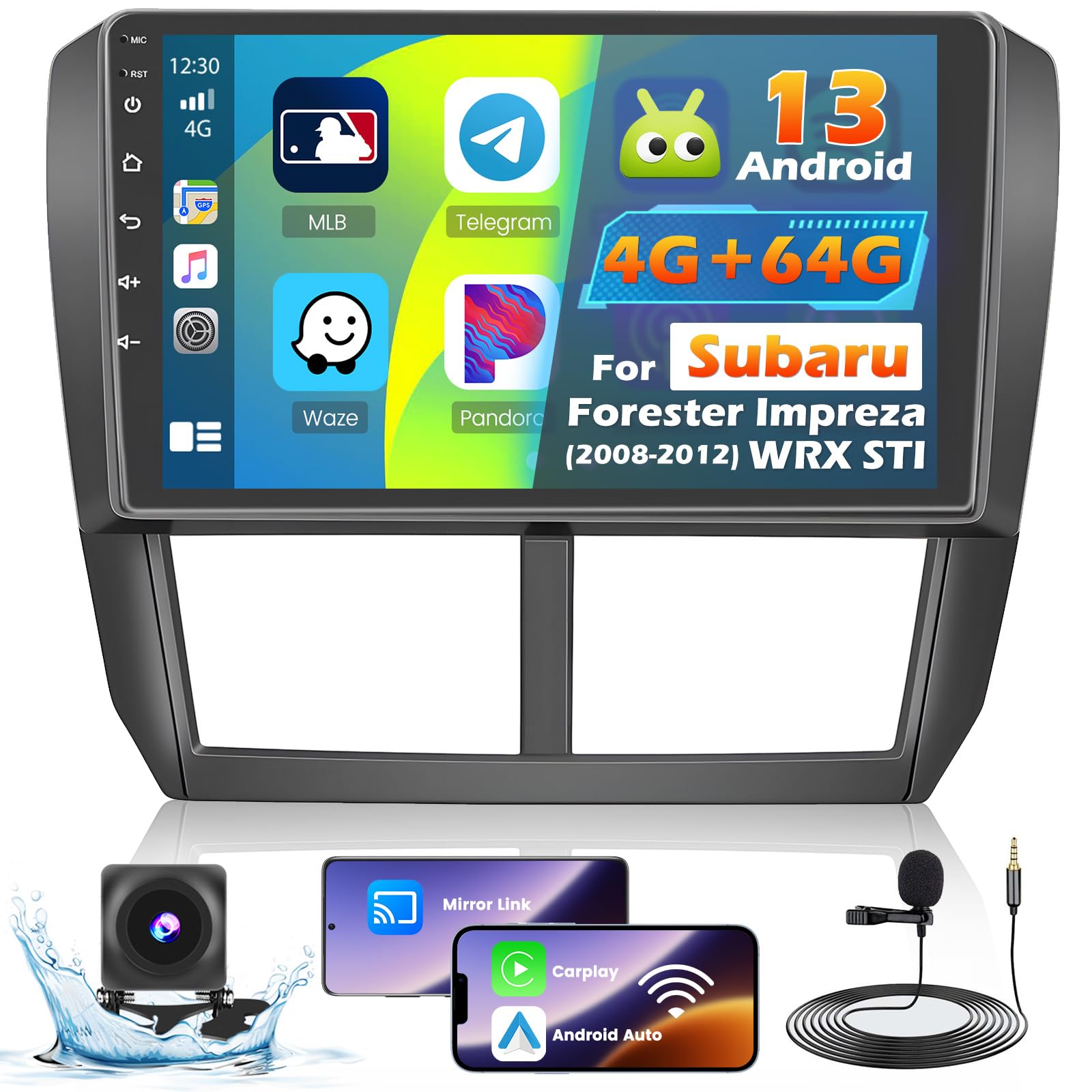 Roinvou 4+64G Android Carplay Stereo for Subaru Forester Impreza WRX STI 2008-2012, 9