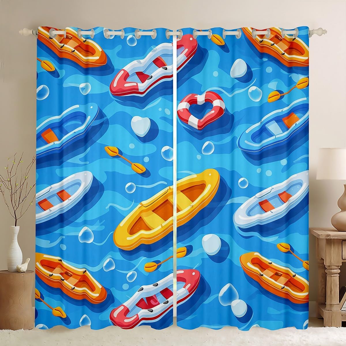 Erosebridal Sea Surfing Blackout Curtains Surfing Lover Window Curtains 2 Panels,52X63 Inch,Blue Wave Window Treatments Drapes for Kids Girls Boys Watercolor Graffiti Curtain