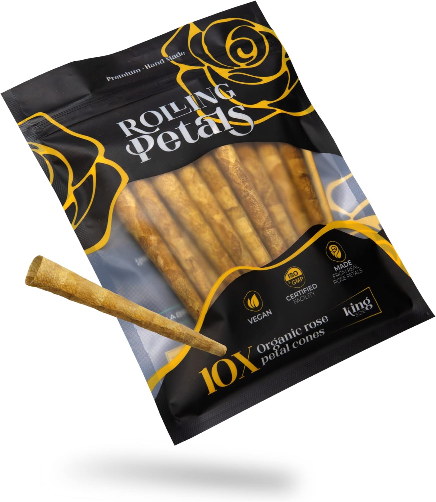 Rose Petal Cones Prerolled | King Size | 10 Cones | Handrolled Cones Ranging in Color Shades of Vibrant Yellow