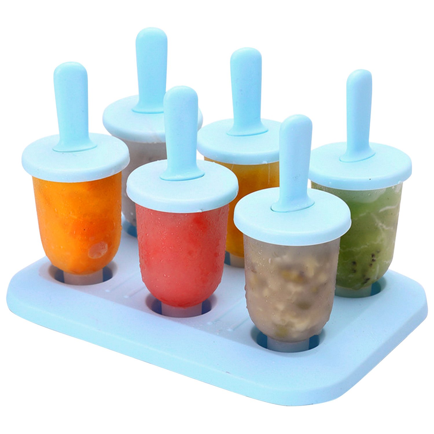 Ice Popsicle Moulds, Pupow Set of 6 Ice Pop Maker DIY Frozen Ice Cream Pop Molds BPA Free Ice Lolly Mould (Style 1)